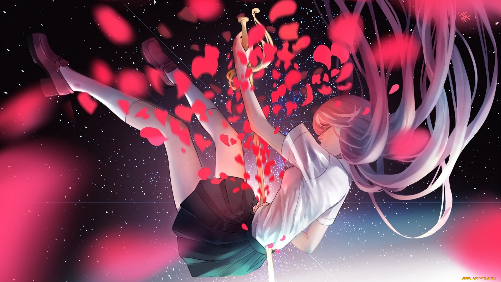 аниме, unknown, , другое, девушка, взгляд, фон