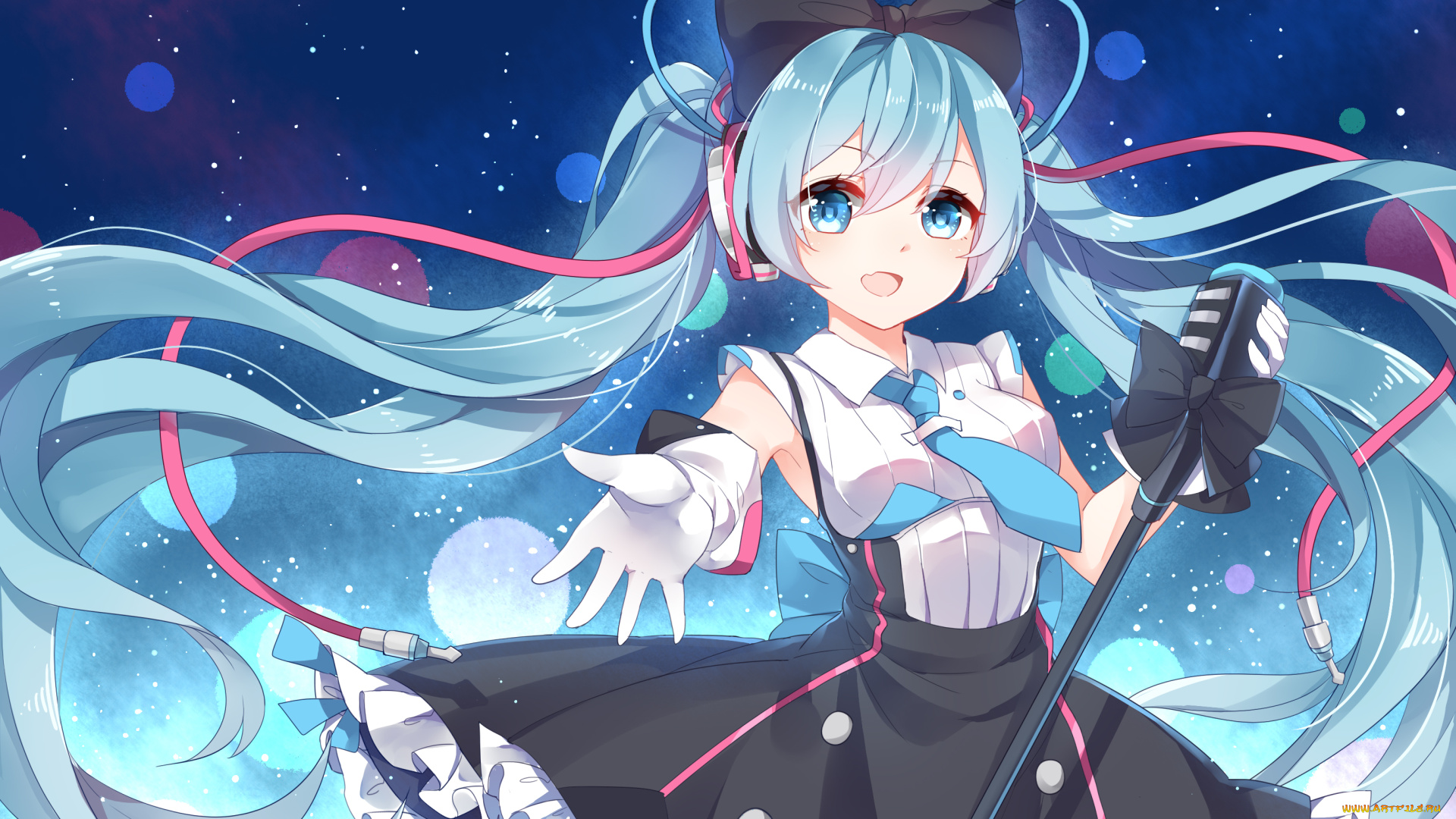 аниме, vocaloid, девушка, взгляд, фон