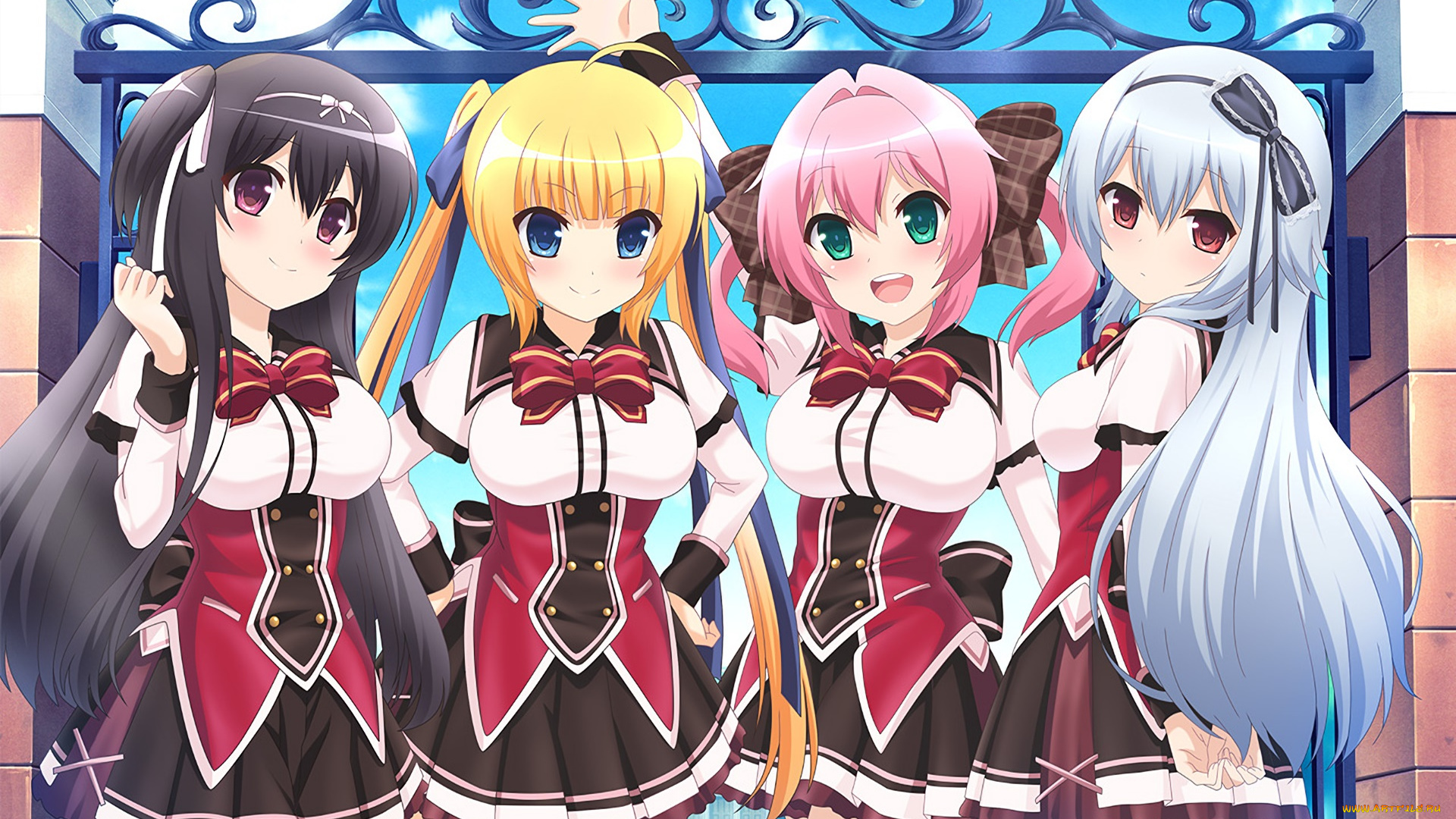 аниме, wagamama, high, spec, девушки, взгляд, фон