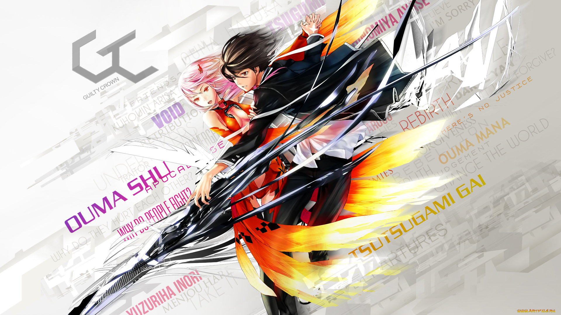 guilty, crown, аниме, взгляд, девушки, фон