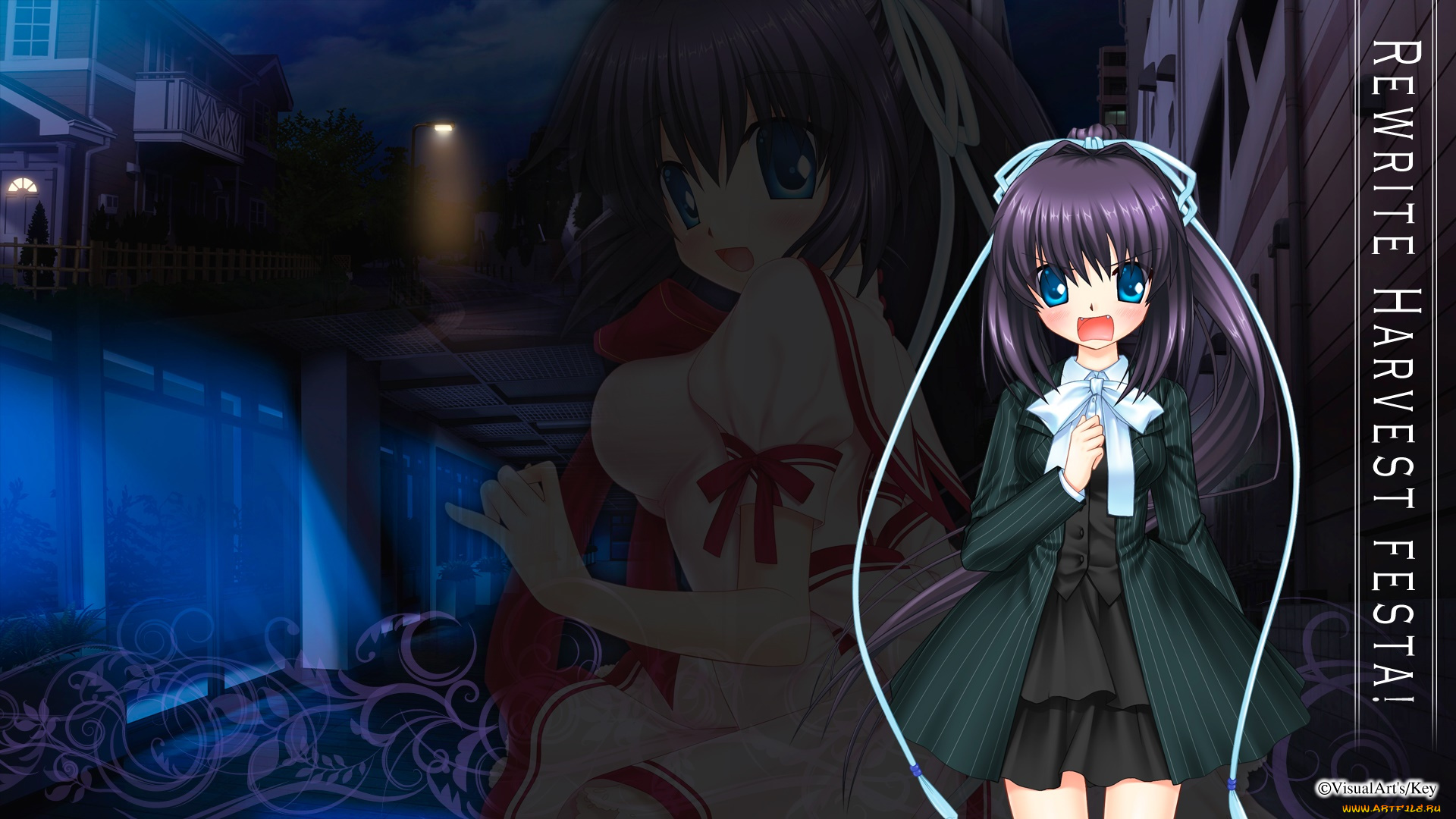 rewrite, аниме, взгляд, фон, девушка