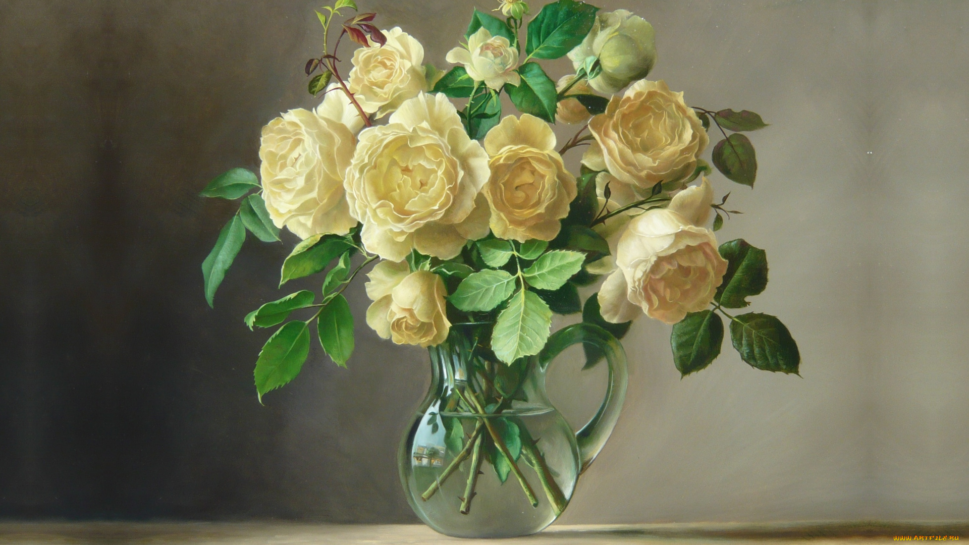 рисованное, цветы, картина, вода, букет, кувшин, pieter, wagemans, арт