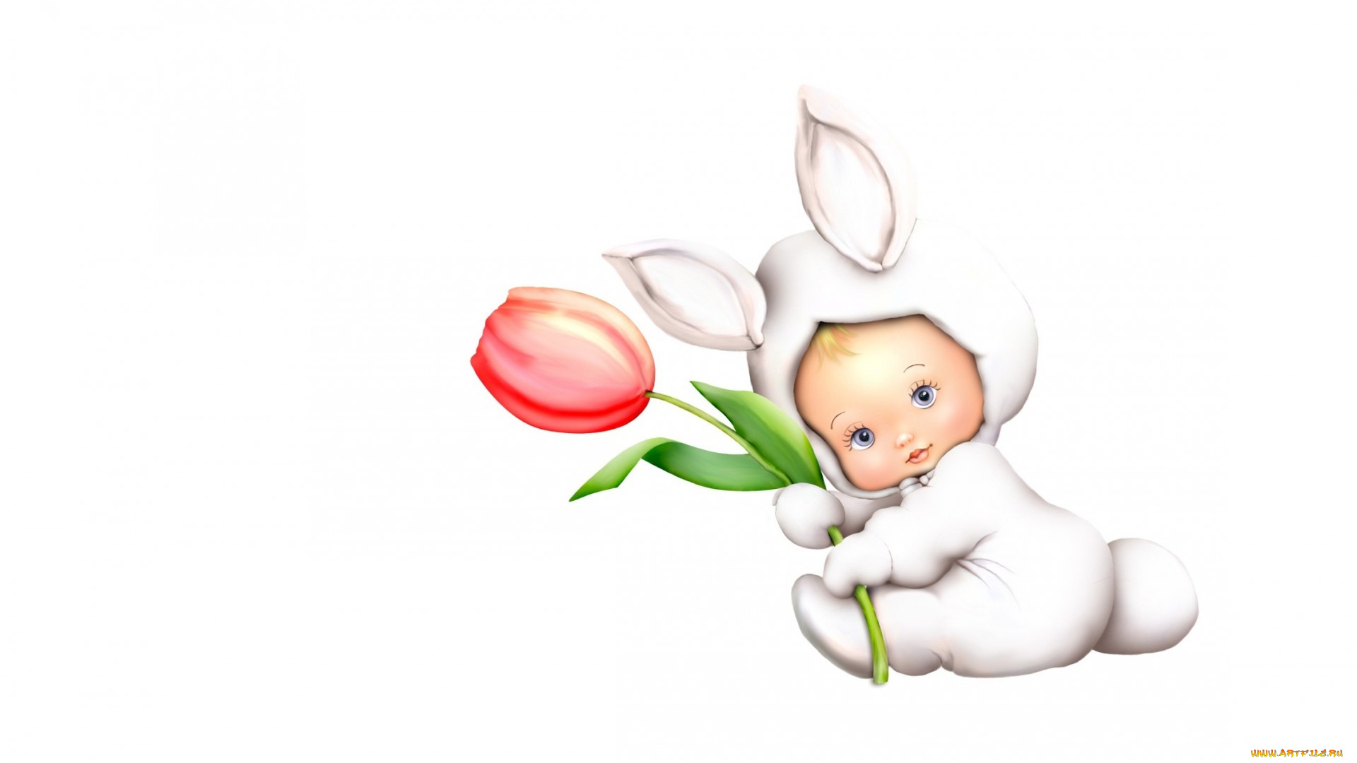 рисованное, дети, малыш, тюльпан, цветочек, зайка, костюмчик