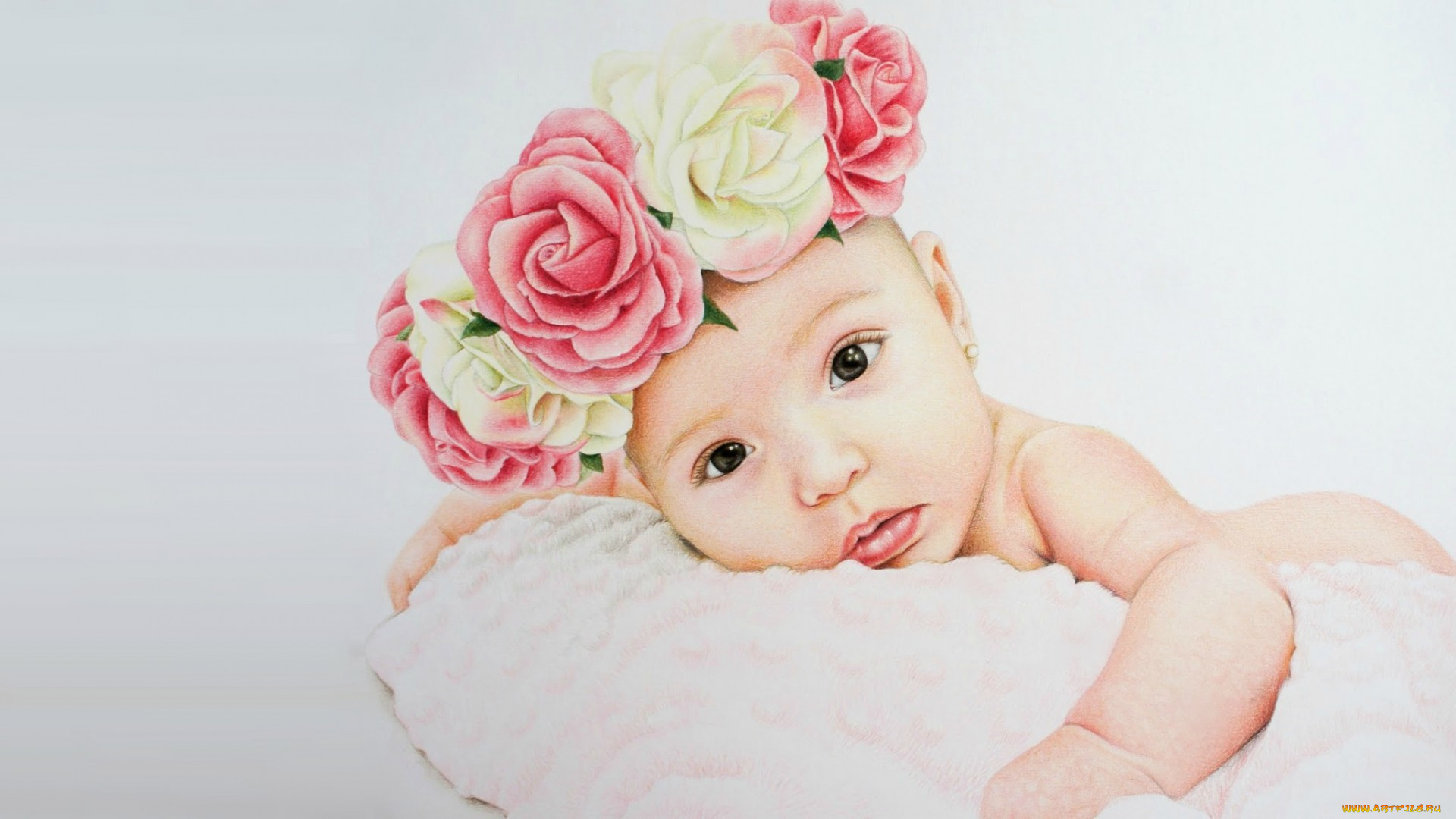 рисованное, дети, венок, малышка, арт, eva, garrido