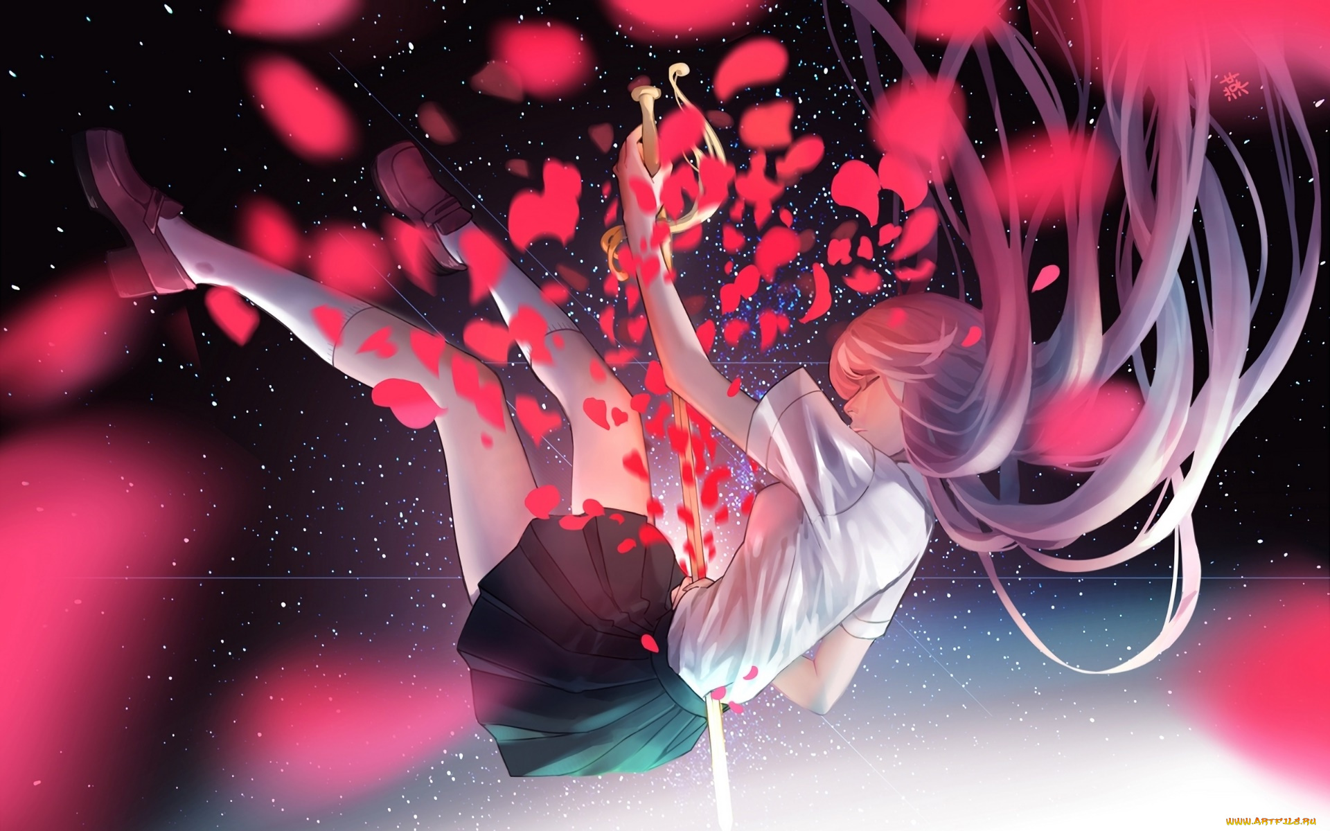 аниме, unknown, , другое, девушка, взгляд, фон