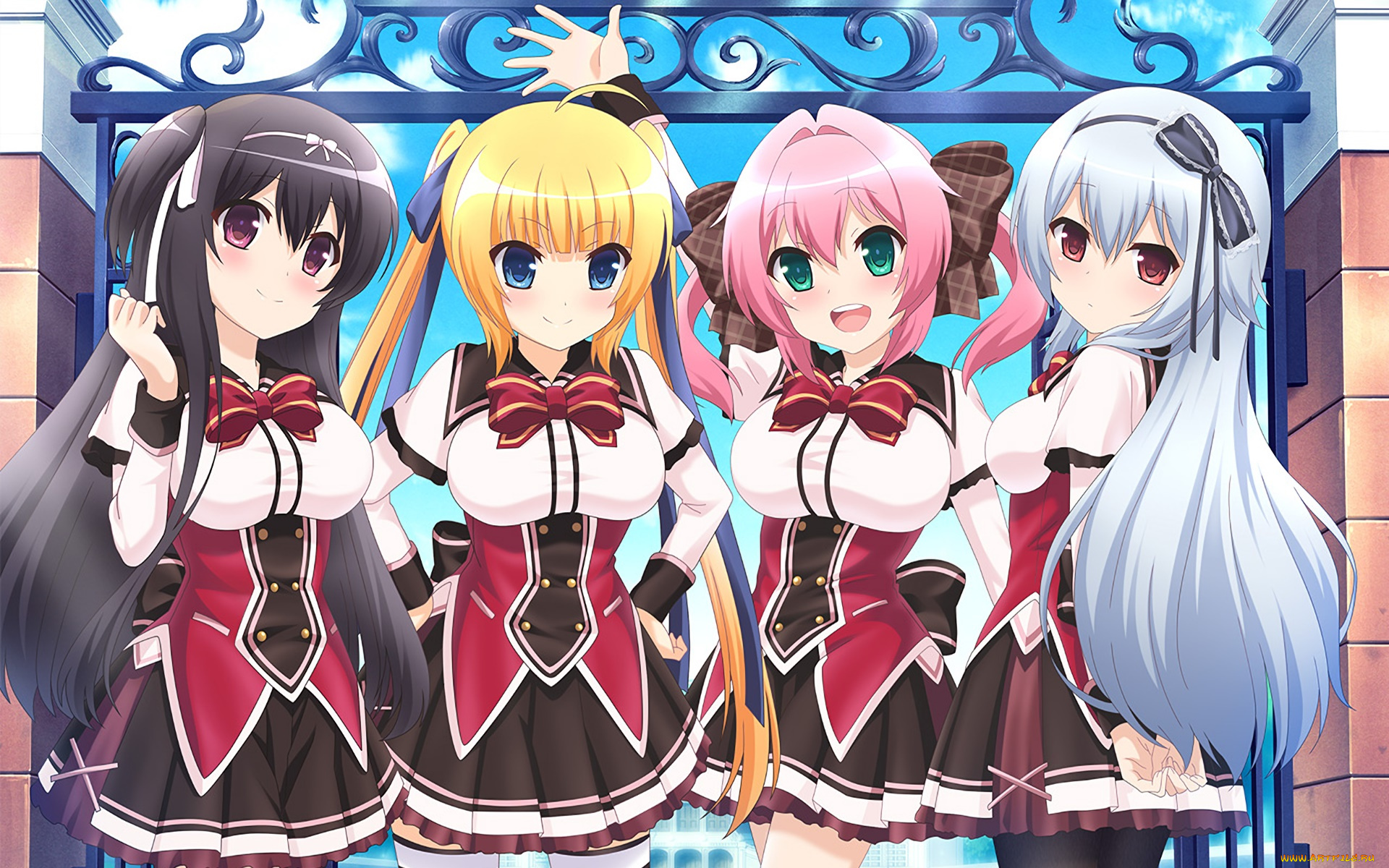 аниме, wagamama, high, spec, девушки, взгляд, фон