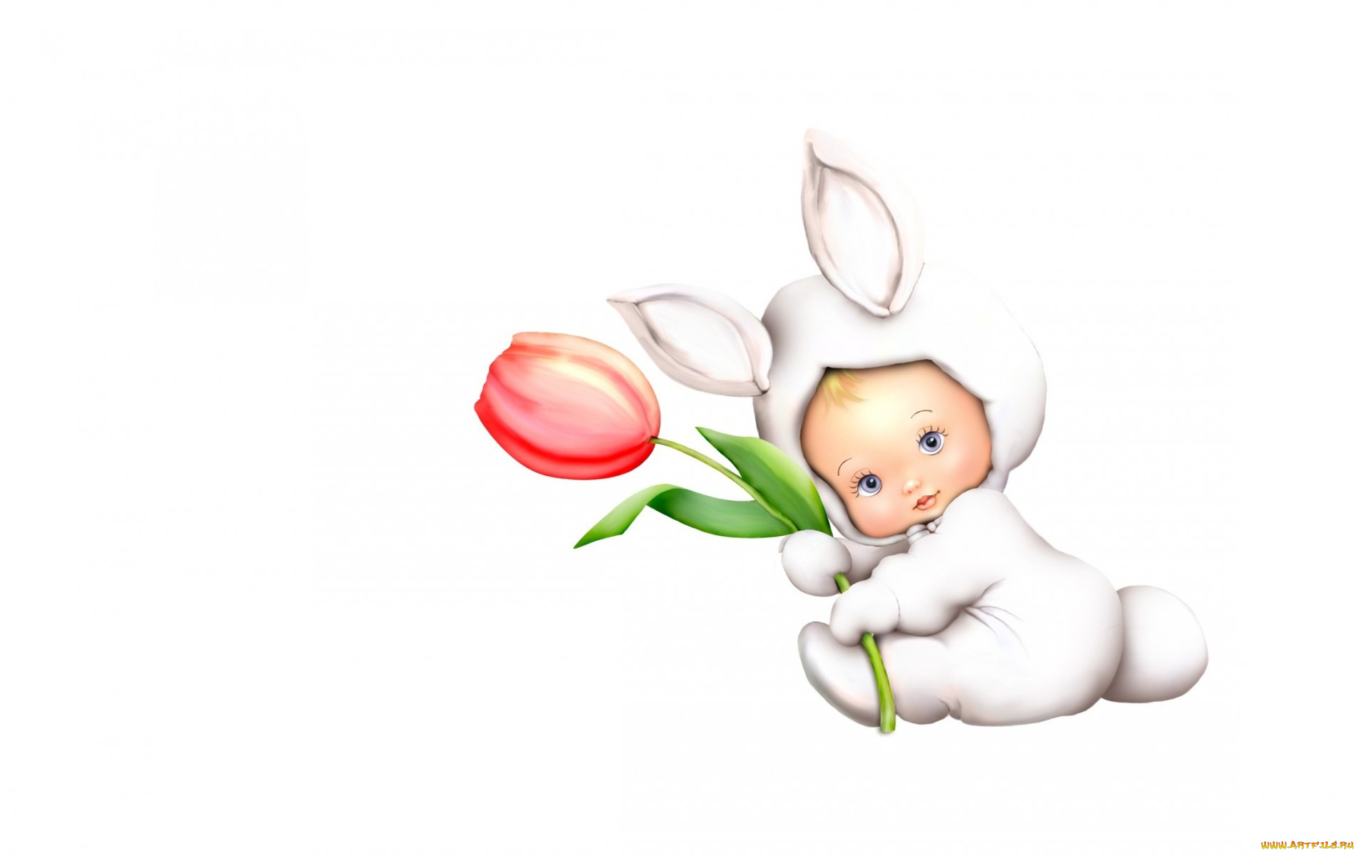 рисованное, дети, малыш, тюльпан, цветочек, зайка, костюмчик