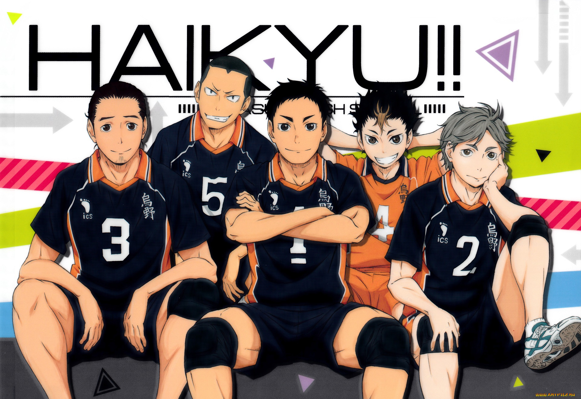 аниме, haikyuu, волейбол, команда, карасуно, парни