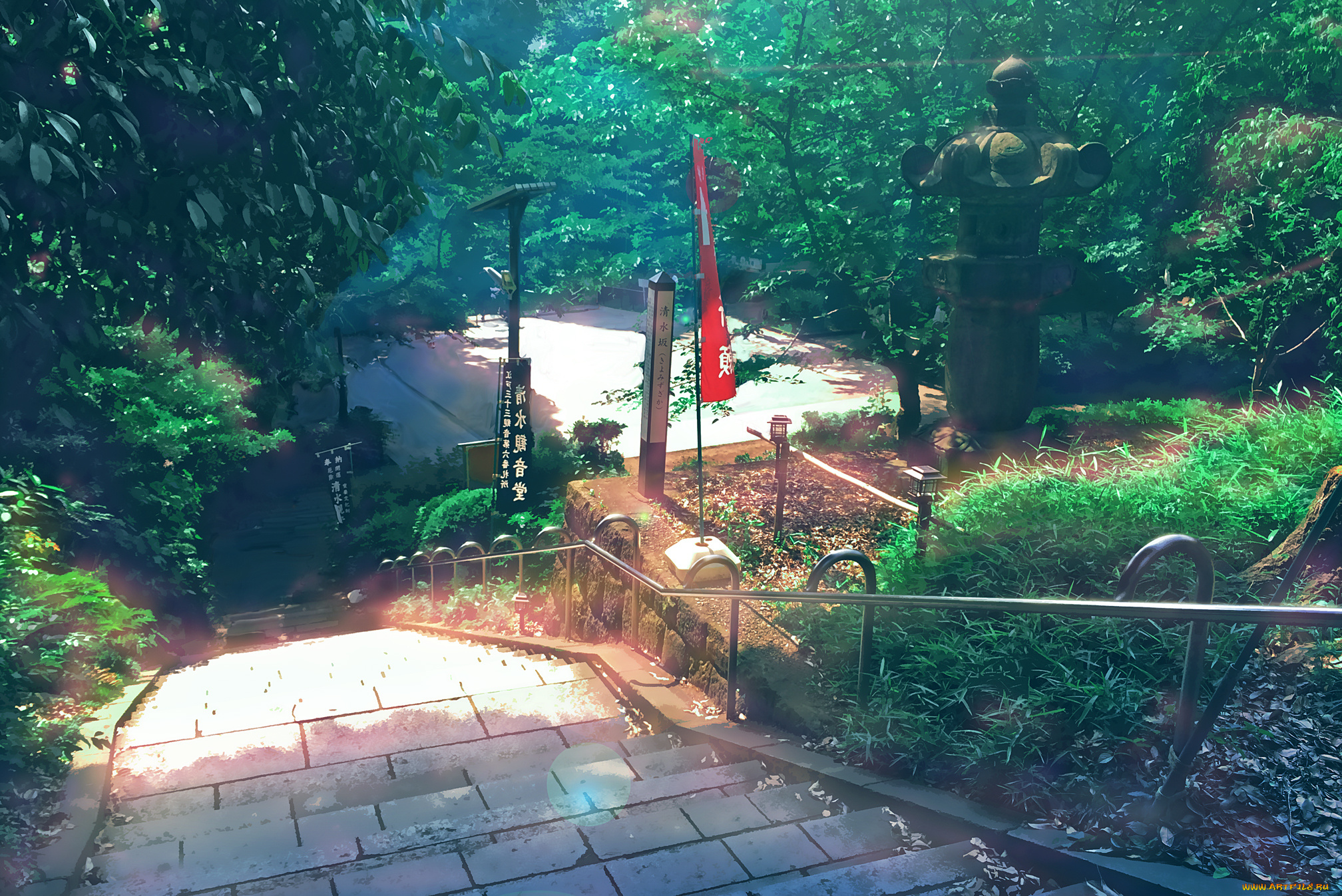 аниме, город, , улицы, , здания, скульптура