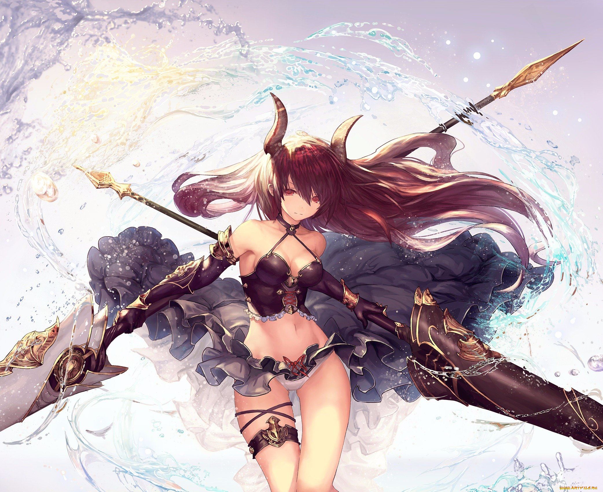 аниме, shingeki, no, bahamut, девушка, копьё