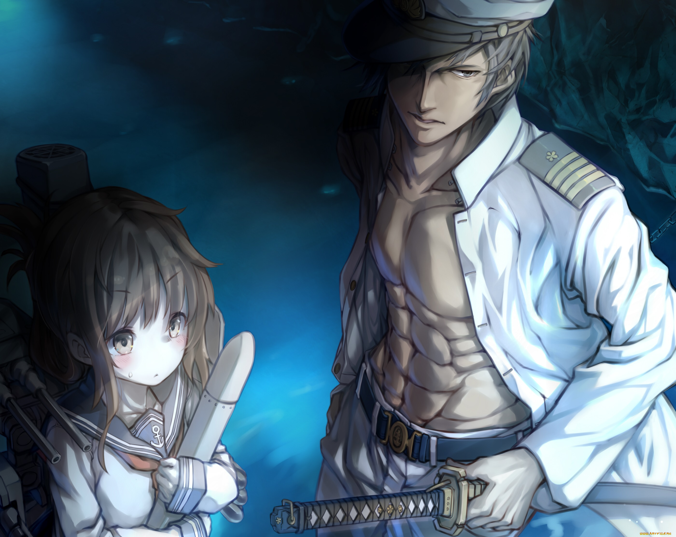 аниме, kantai, collection, парень, девочка