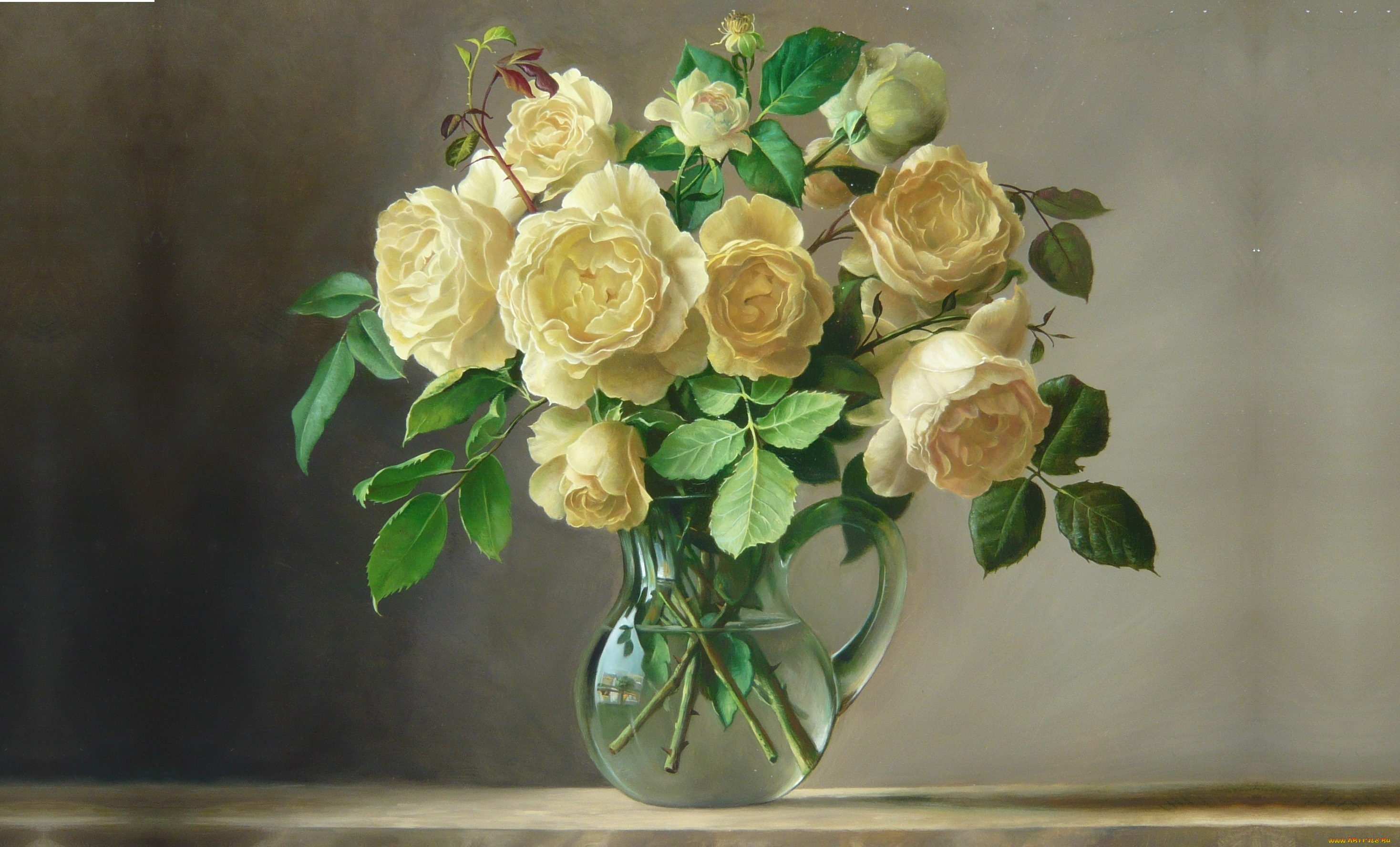 рисованное, цветы, картина, вода, букет, кувшин, pieter, wagemans, арт