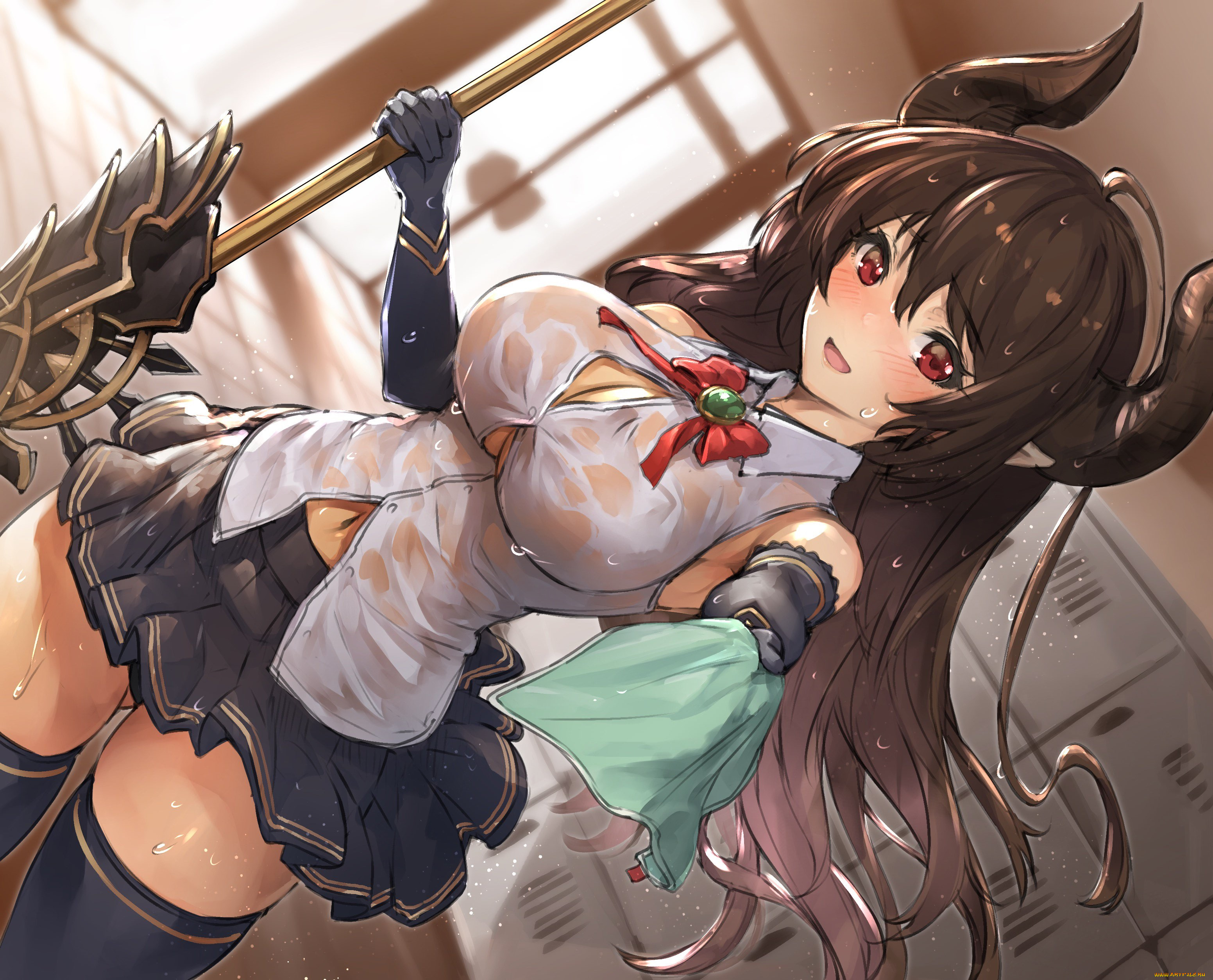 аниме, shingeki, no, kyojin, девушка, рога