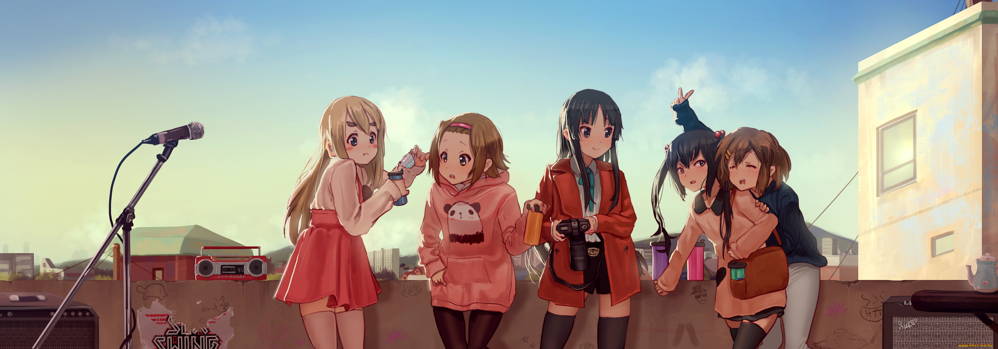 аниме, k-on, девочки, магнитофон, микрофон