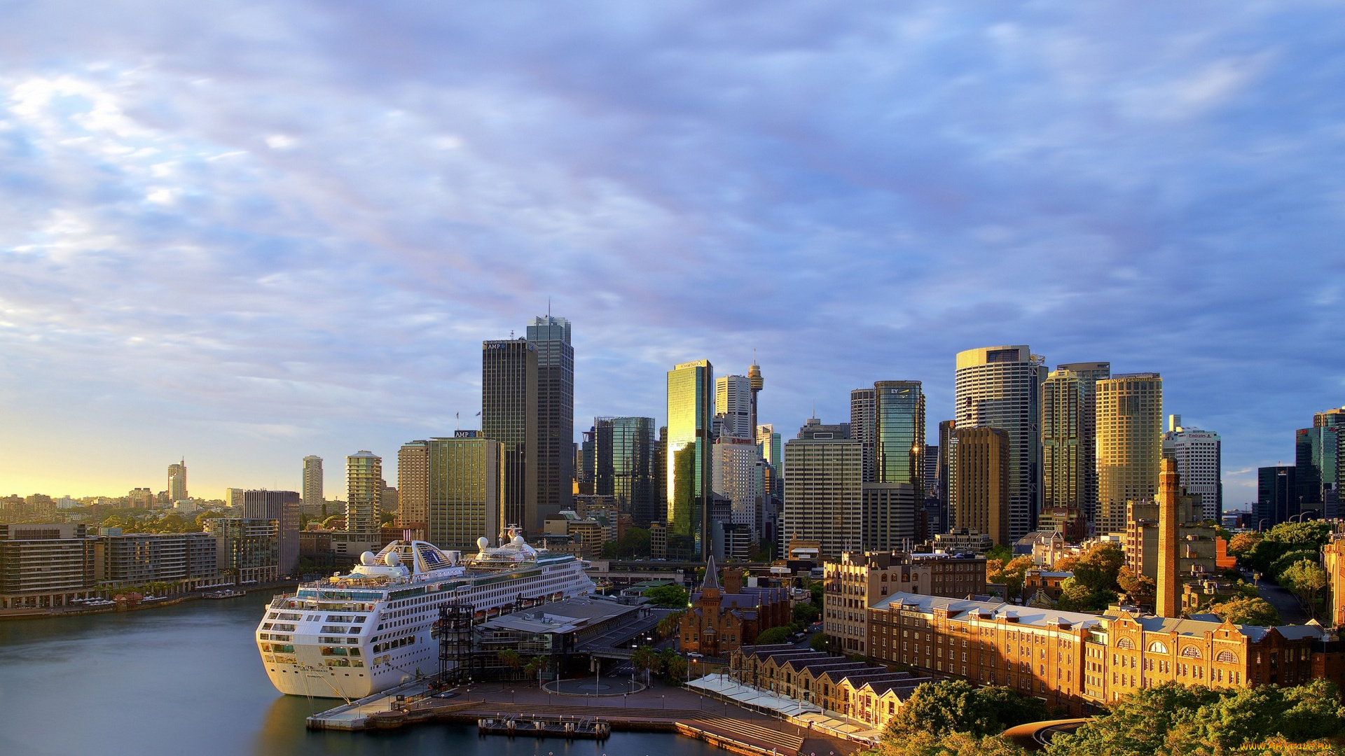 австралия, корабли, лайнеры, облака, море, небоскребы