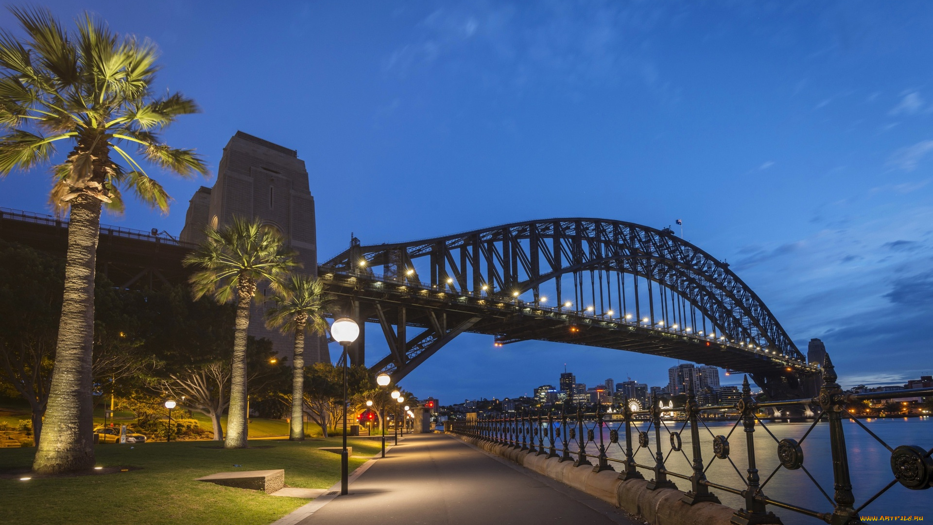 австрия, города, -, мосты, набережная, фонари, здания, пальмы