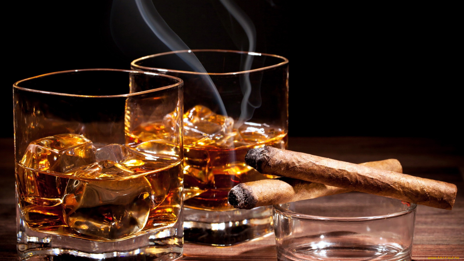 еда, напитки, дым, стаканы, виски, пепельница, лед, сигары