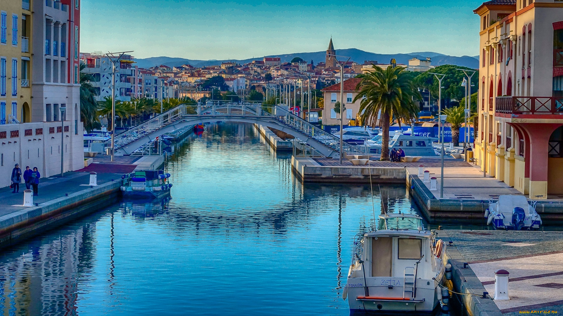 франция, города, -, мосты, катера, горы, канал, здания, люди