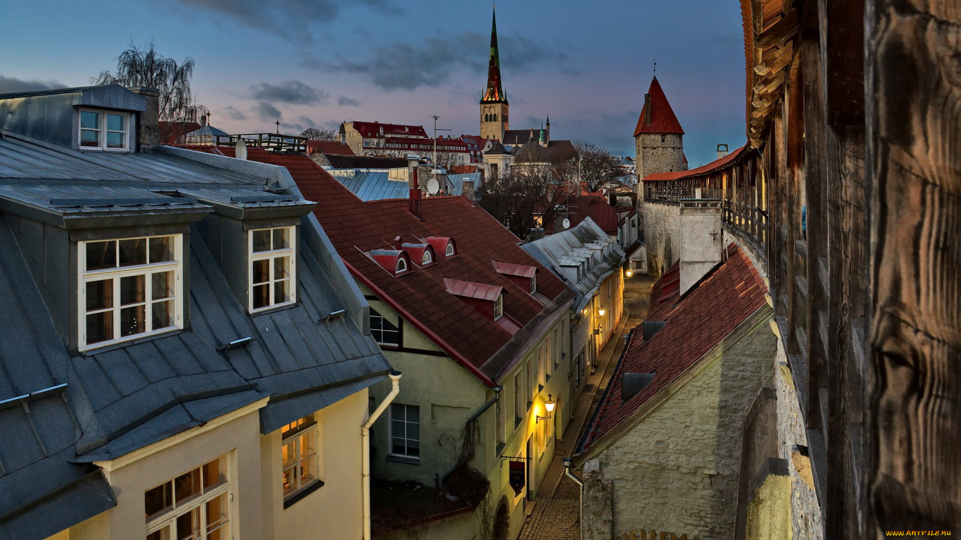 города, таллин, , эстония, крыши, узкая, улочка