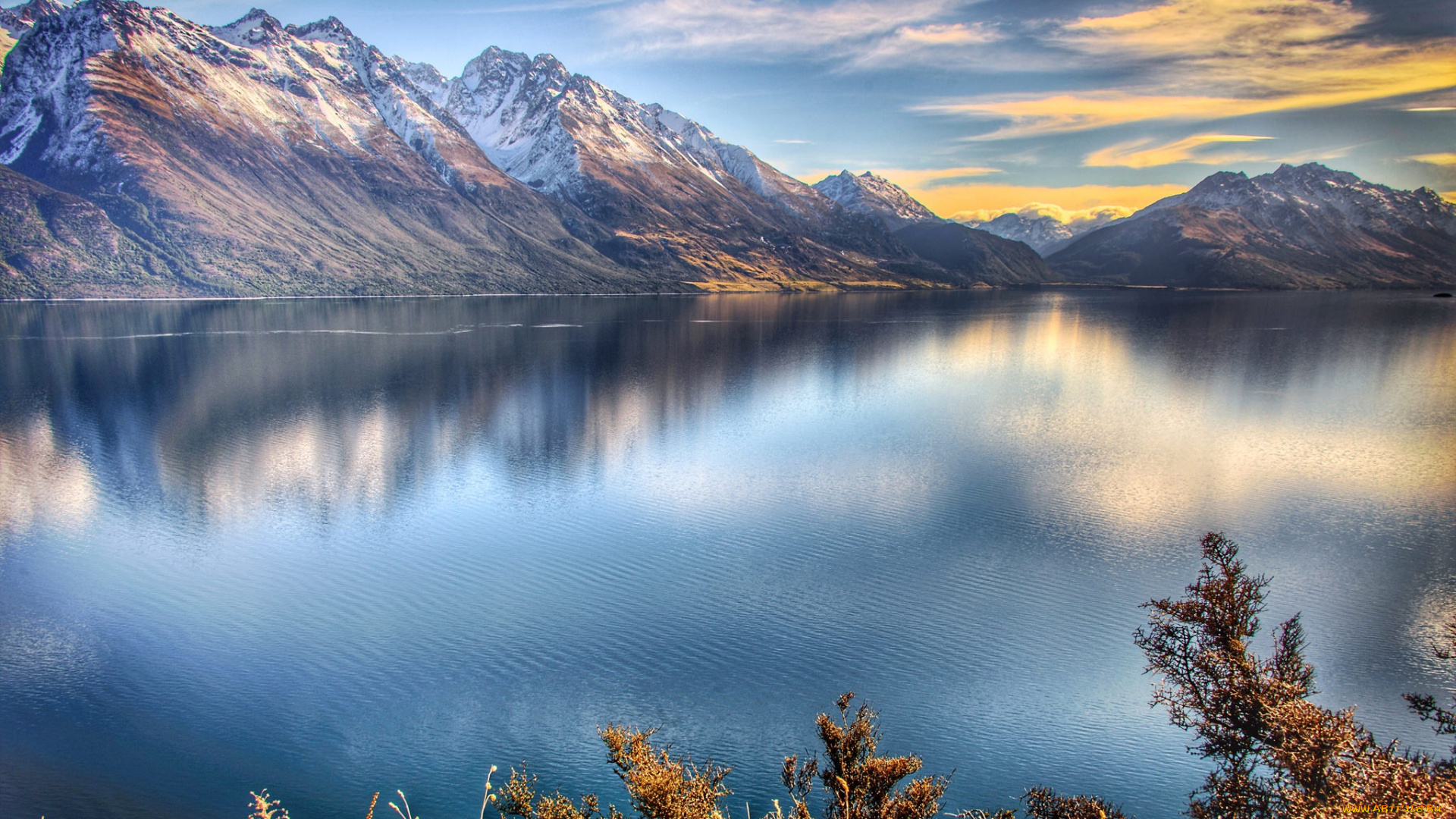 природа, реки, озера, новая, зеландия, озеро, горы, водная, гладь