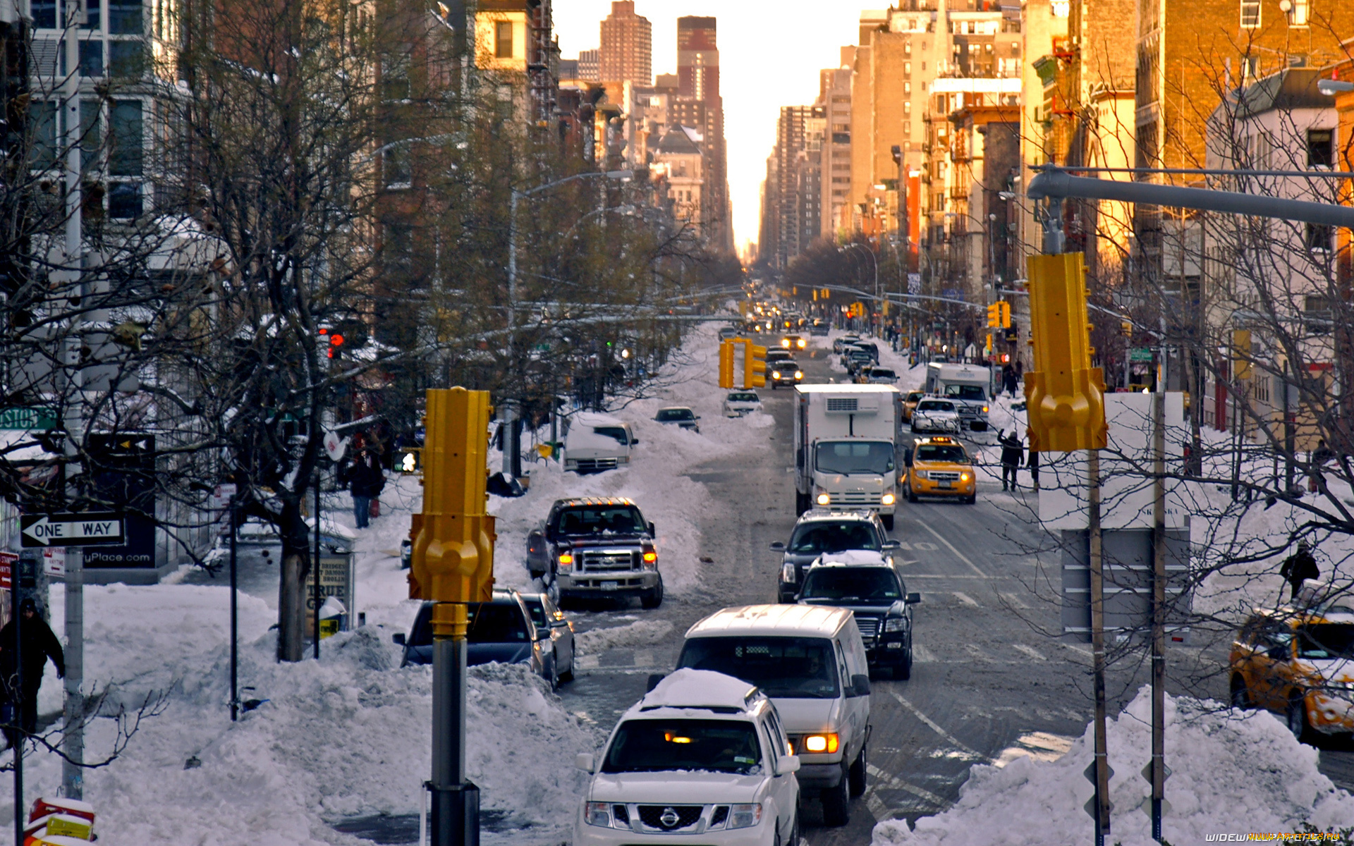 нью-йорк, города, нью-йорк, , сша, здания, небоскребы, снег, машины