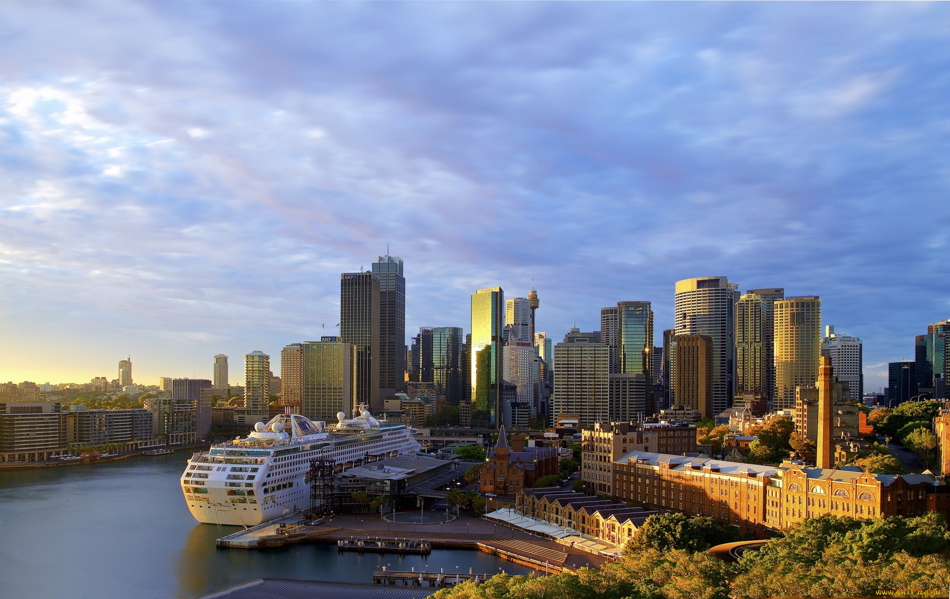 австралия, корабли, лайнеры, облака, море, небоскребы