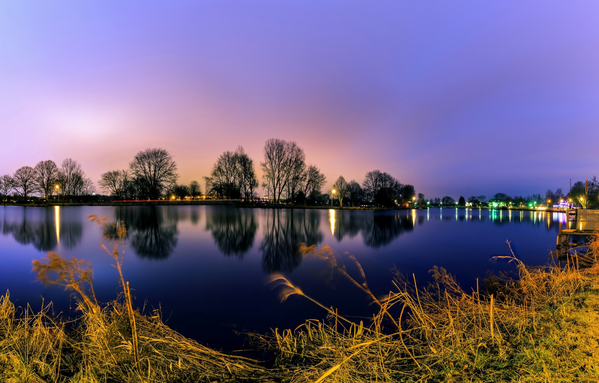 амстердам, города, амстердам, , нидерланды, огни, водоем, трава, деревья