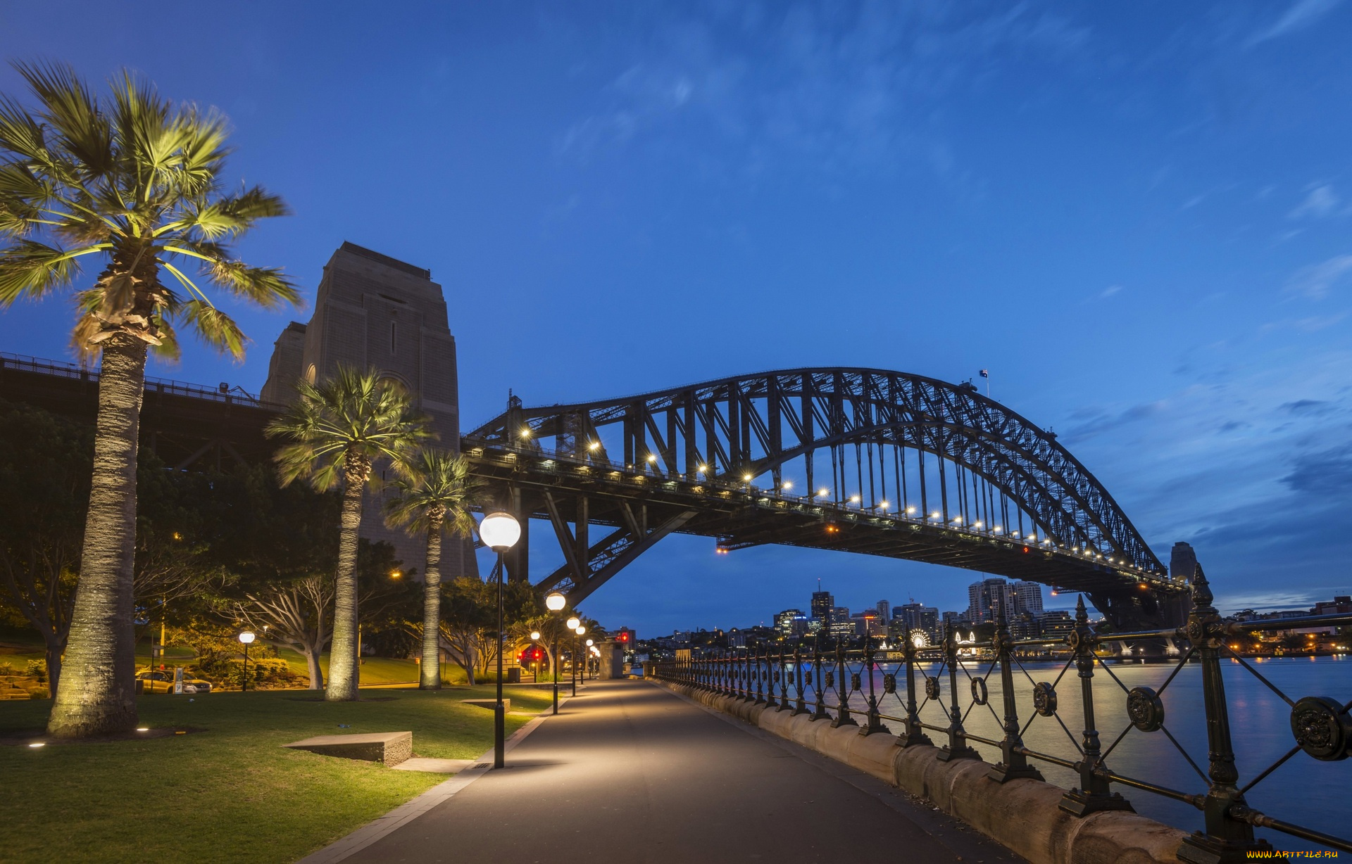 австрия, города, -, мосты, набережная, фонари, здания, пальмы