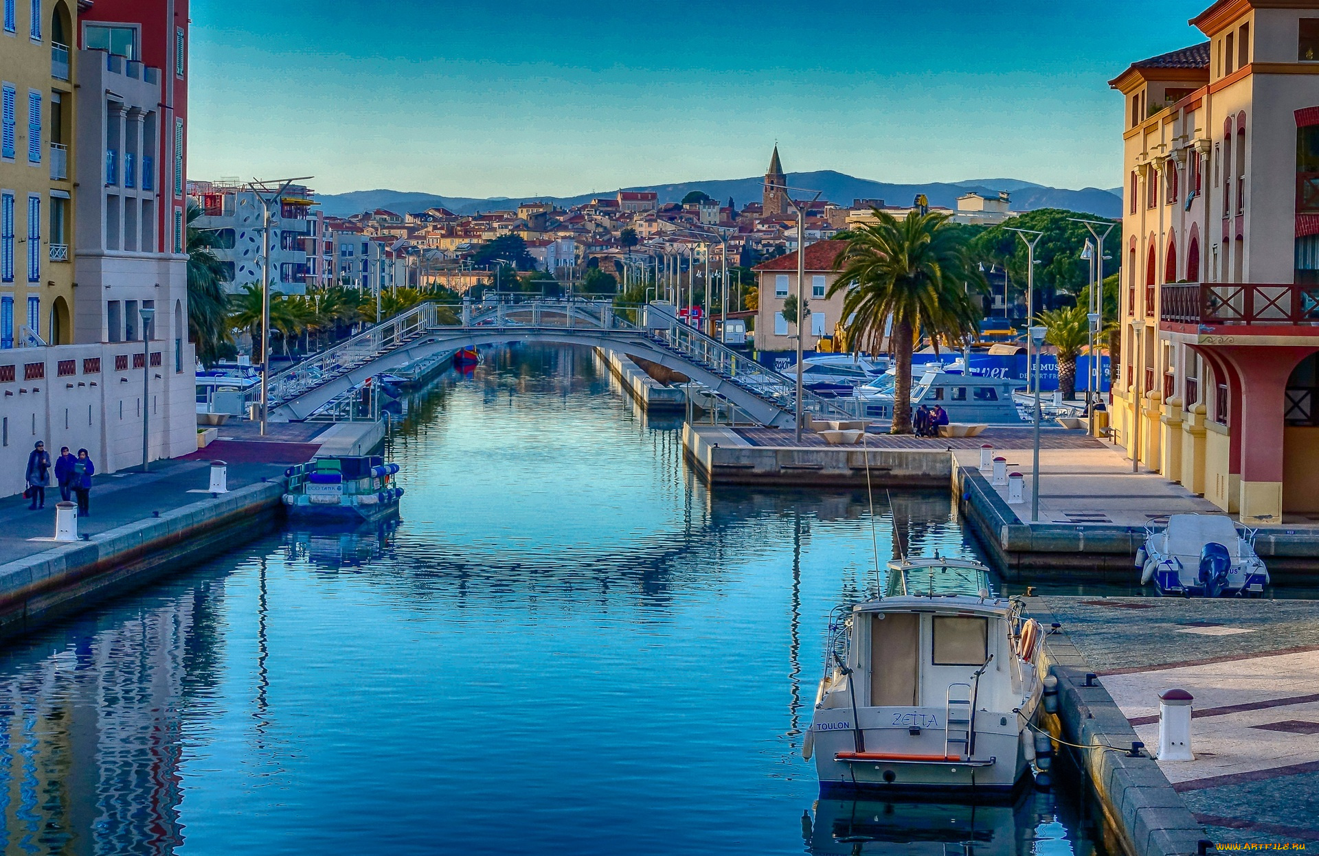 франция, города, -, мосты, катера, горы, канал, здания, люди