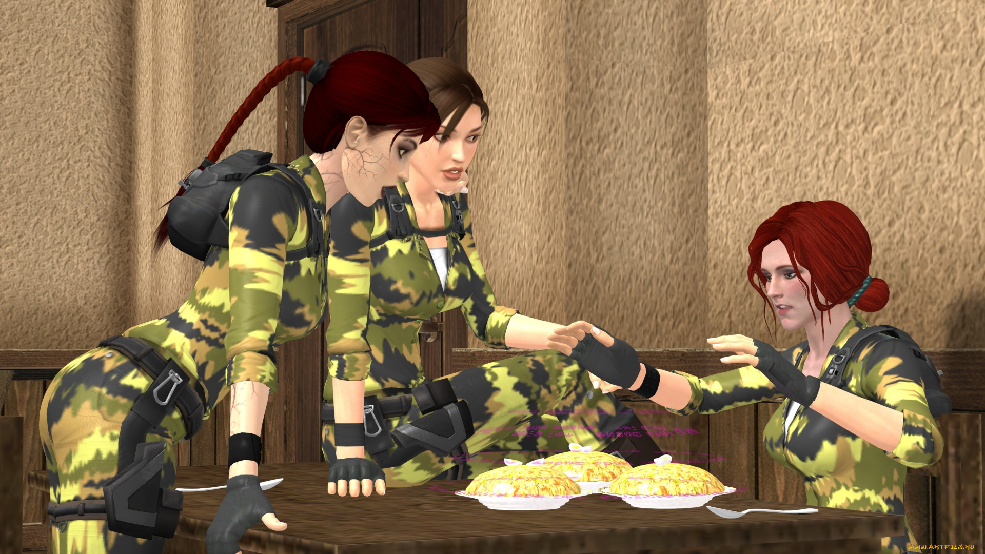 3д, графика, армия, , military, девушки, взгляд, фон, униформа