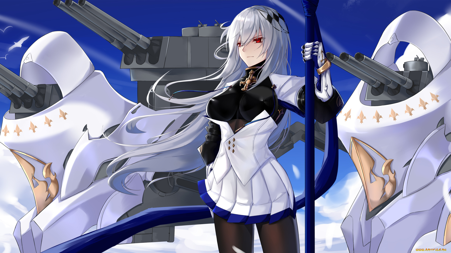 аниме, azur, lane, фон, взгляд, девушки