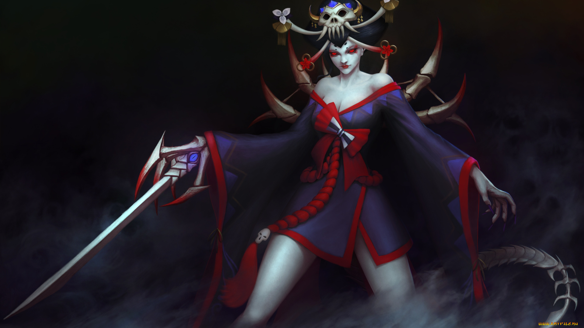 аниме, onmyouji, демон, фантастика, onmyoji, art, девушка, hone, onna