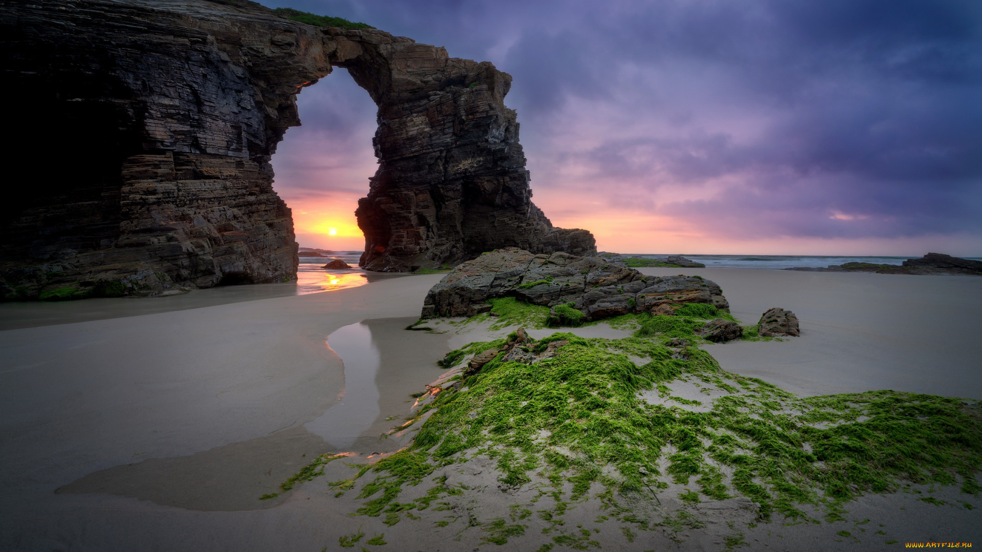 природа, побережье, скалы, закат, море, берег