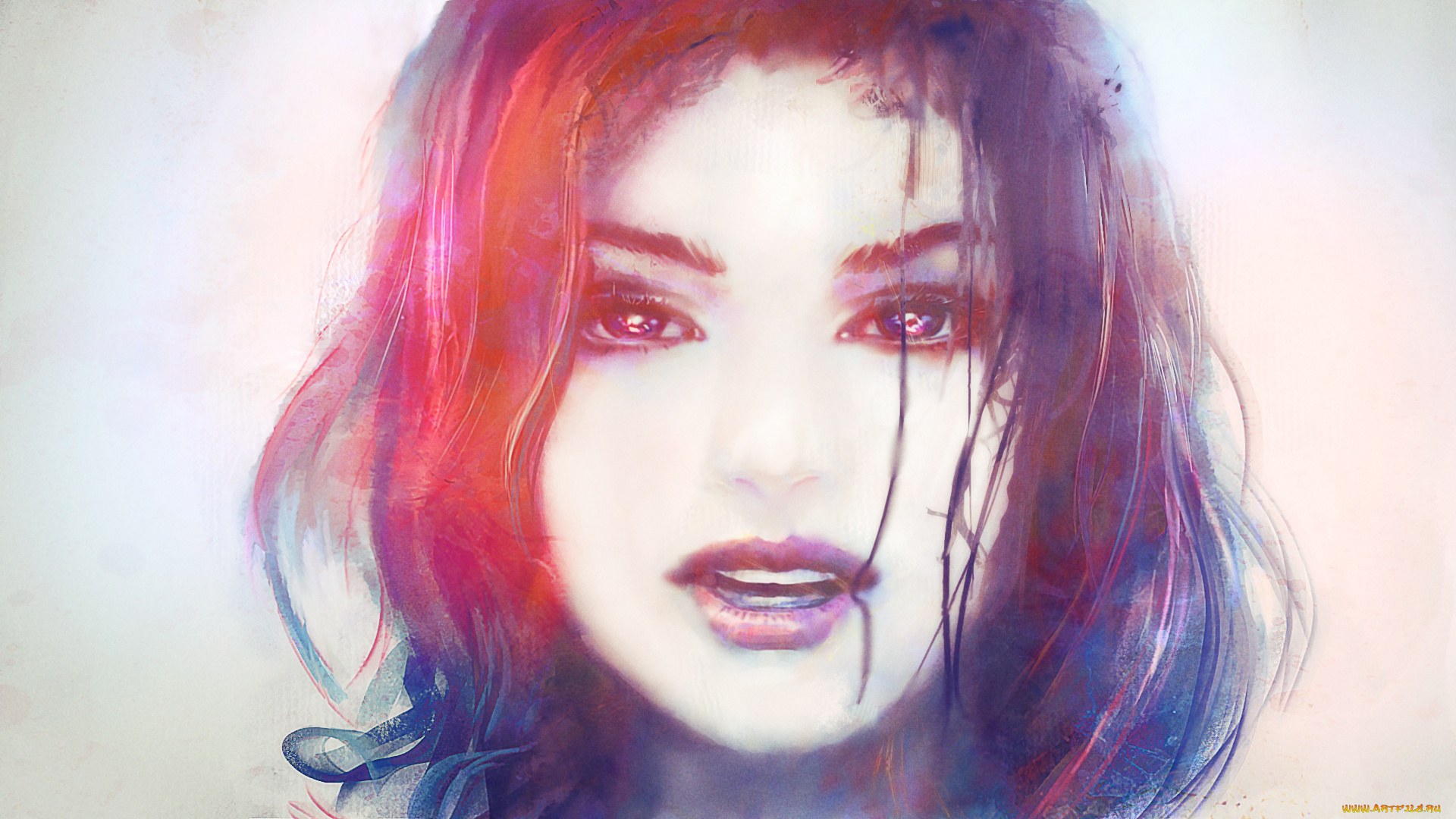 рисованное, люди, взгляд, девушка, фон