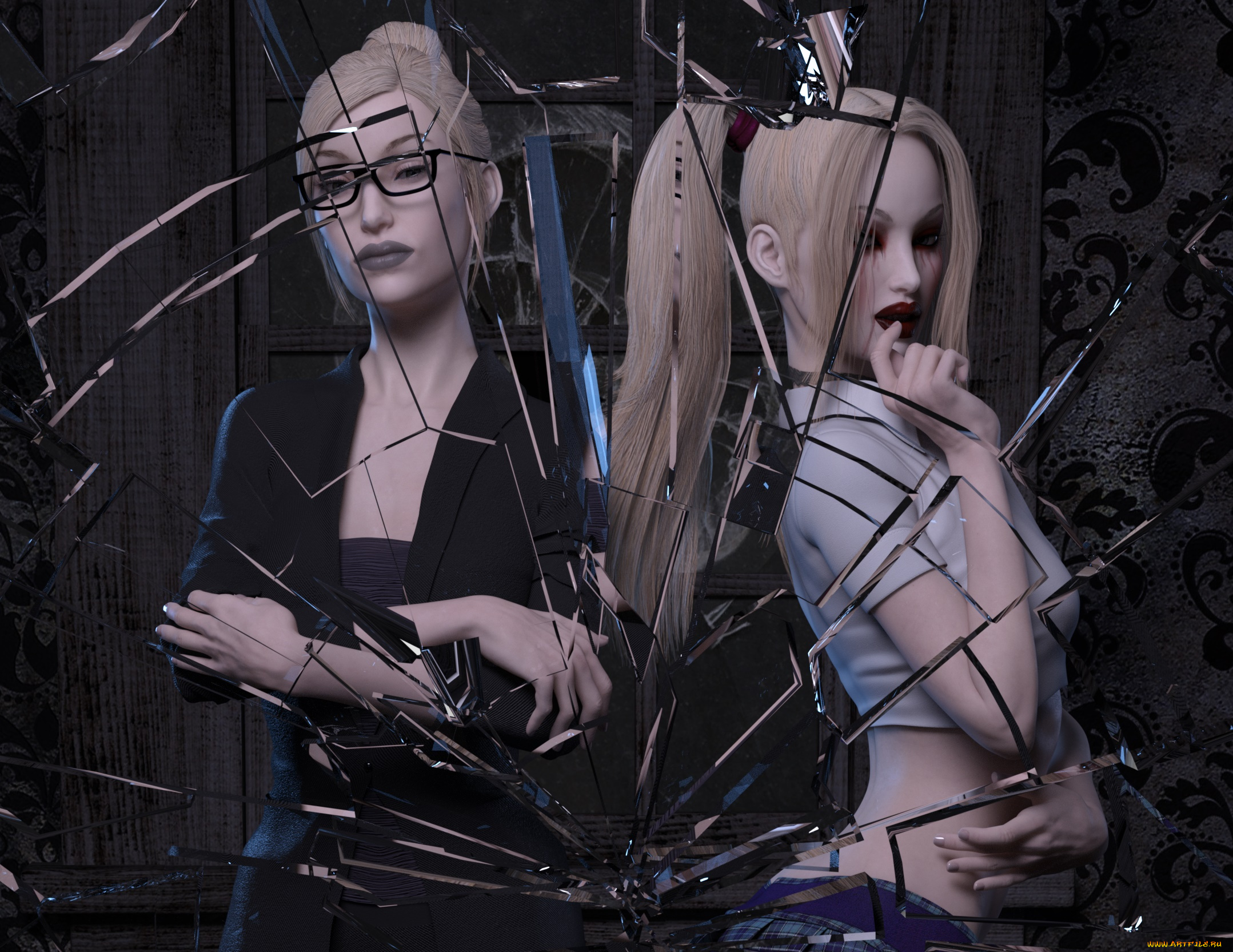 3д, графика, люди, , people, девушки, взгляд, фон