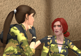 обоя 3д графика, армия , military, взгляд, девушки, фон, униформа