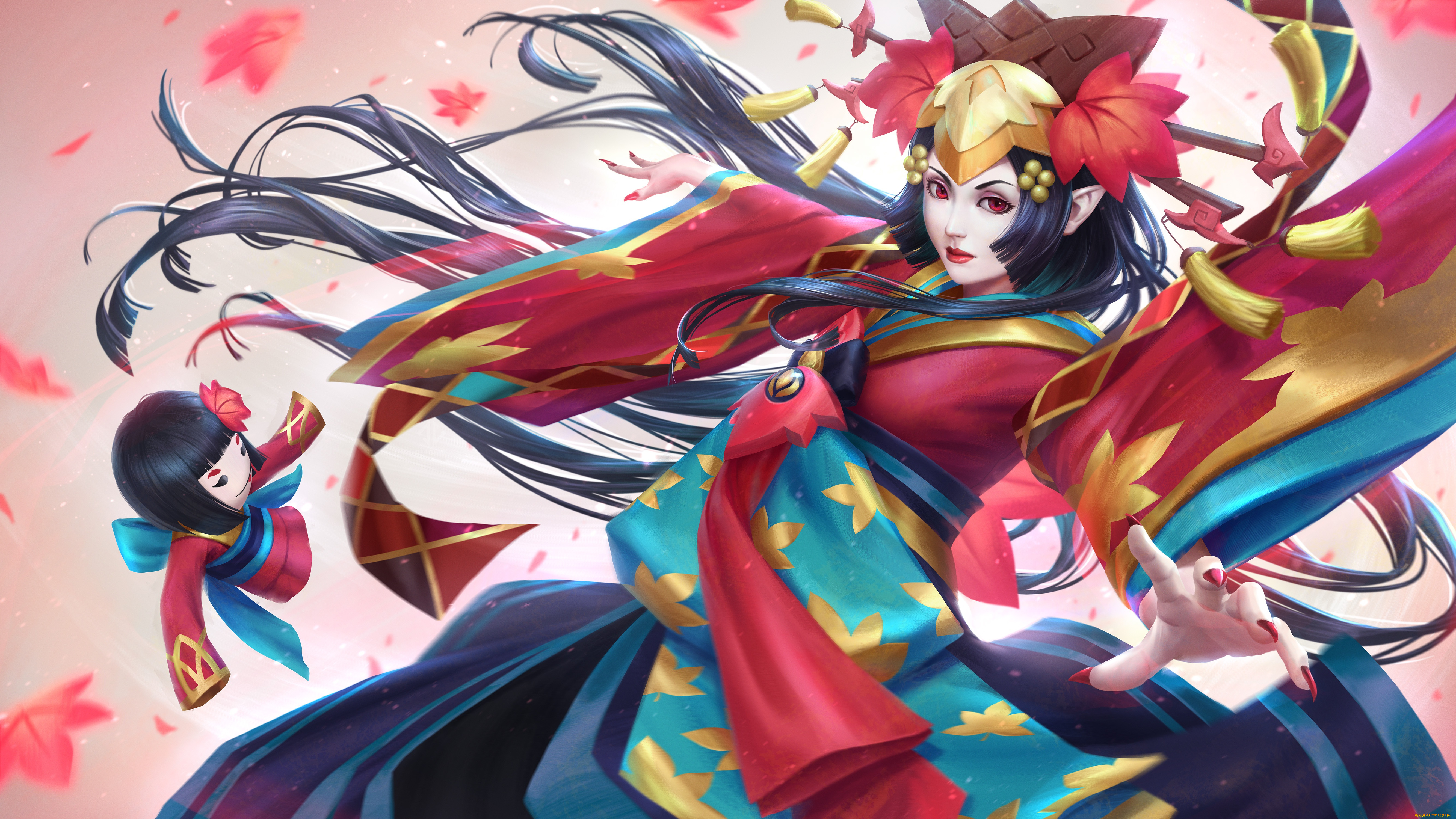 аниме, onmyouji, девушка, momiji, кукла, платье, onmyoji, art
