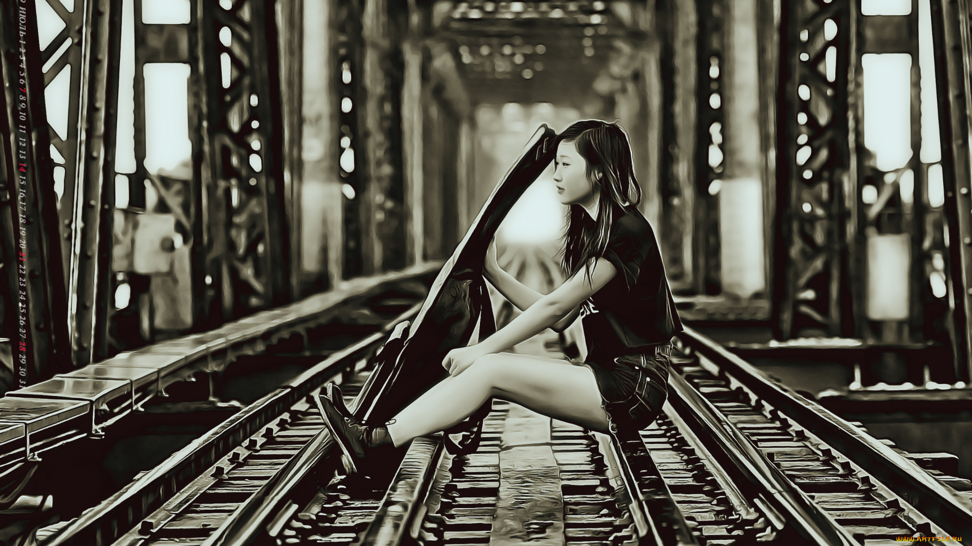 календари, компьютерный, дизайн, 2019, рельсы, девушка, инструмент, сидеть, женщина, calendar, азиатка