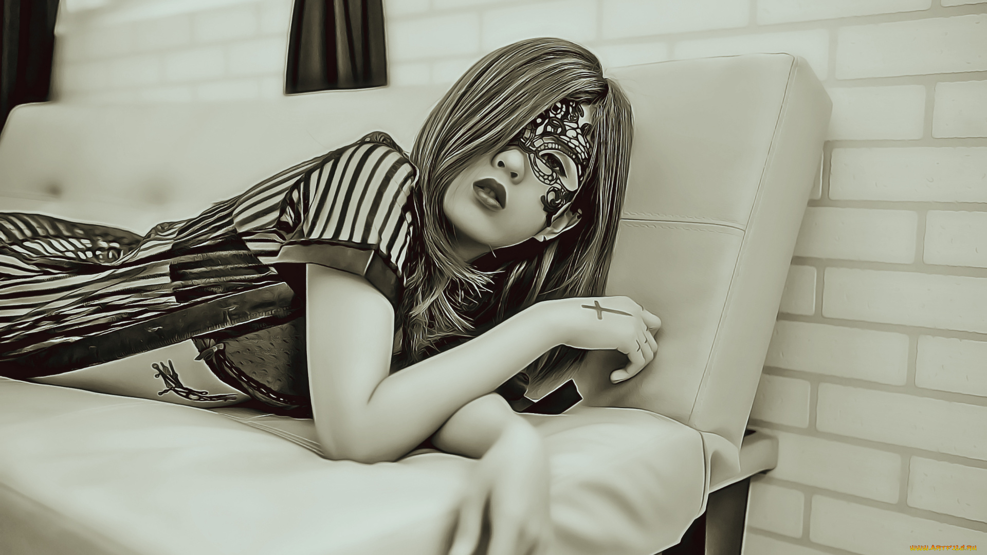 календари, компьютерный, дизайн, лежать, диван, девушка, 2019, calendar, женщина, маска