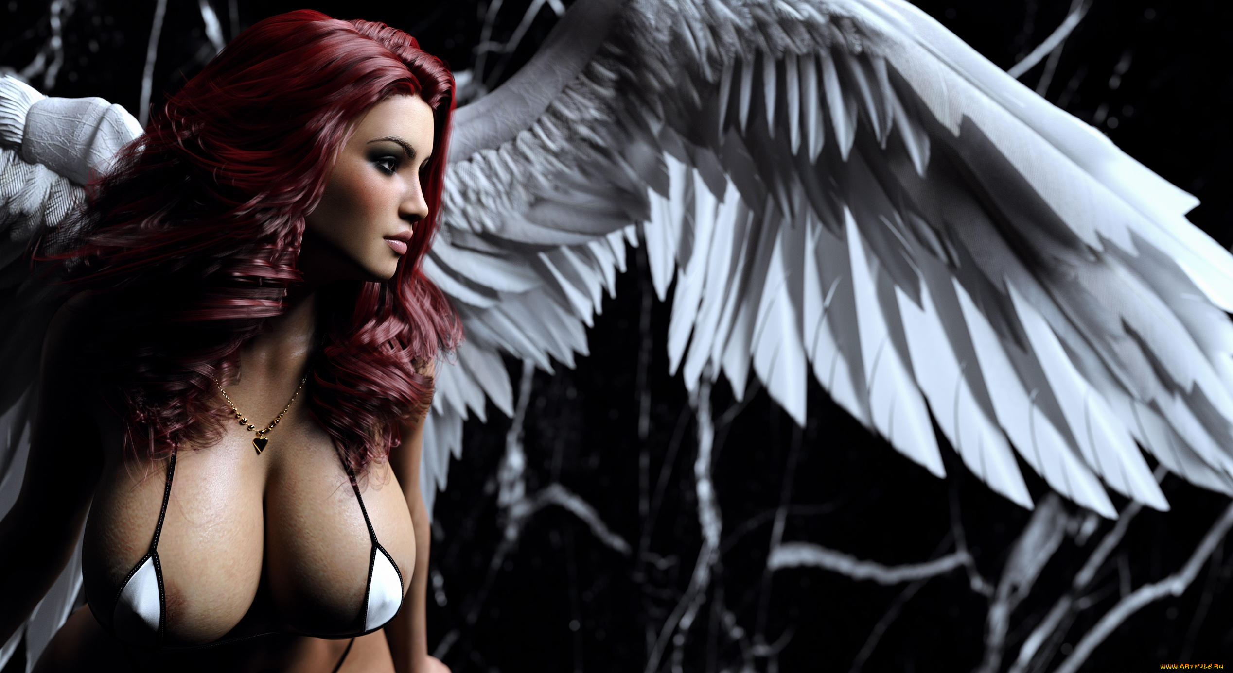 3д, графика, ангел, , angel, фон, взгляд, девушка