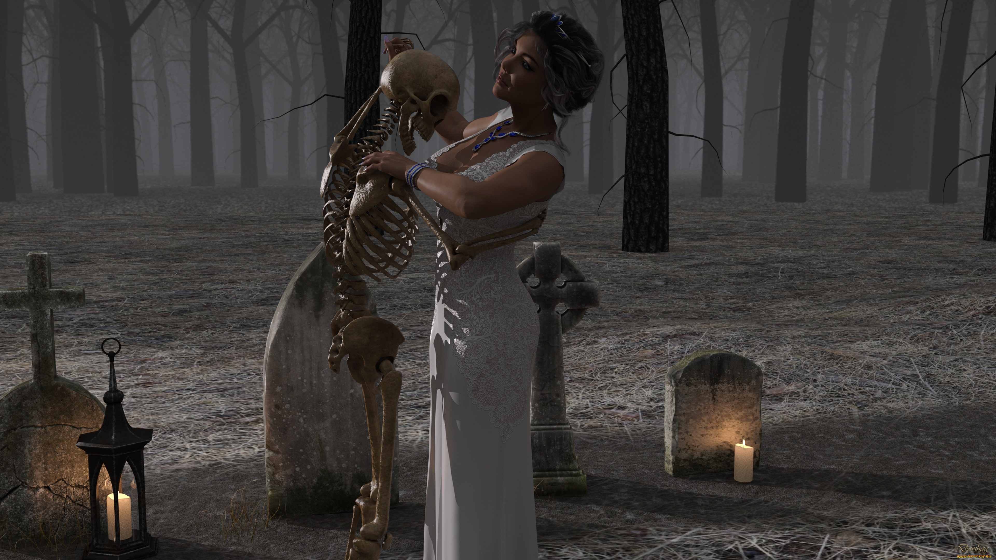 3д, графика, ужас, , horror, взгляд, фон, девушка