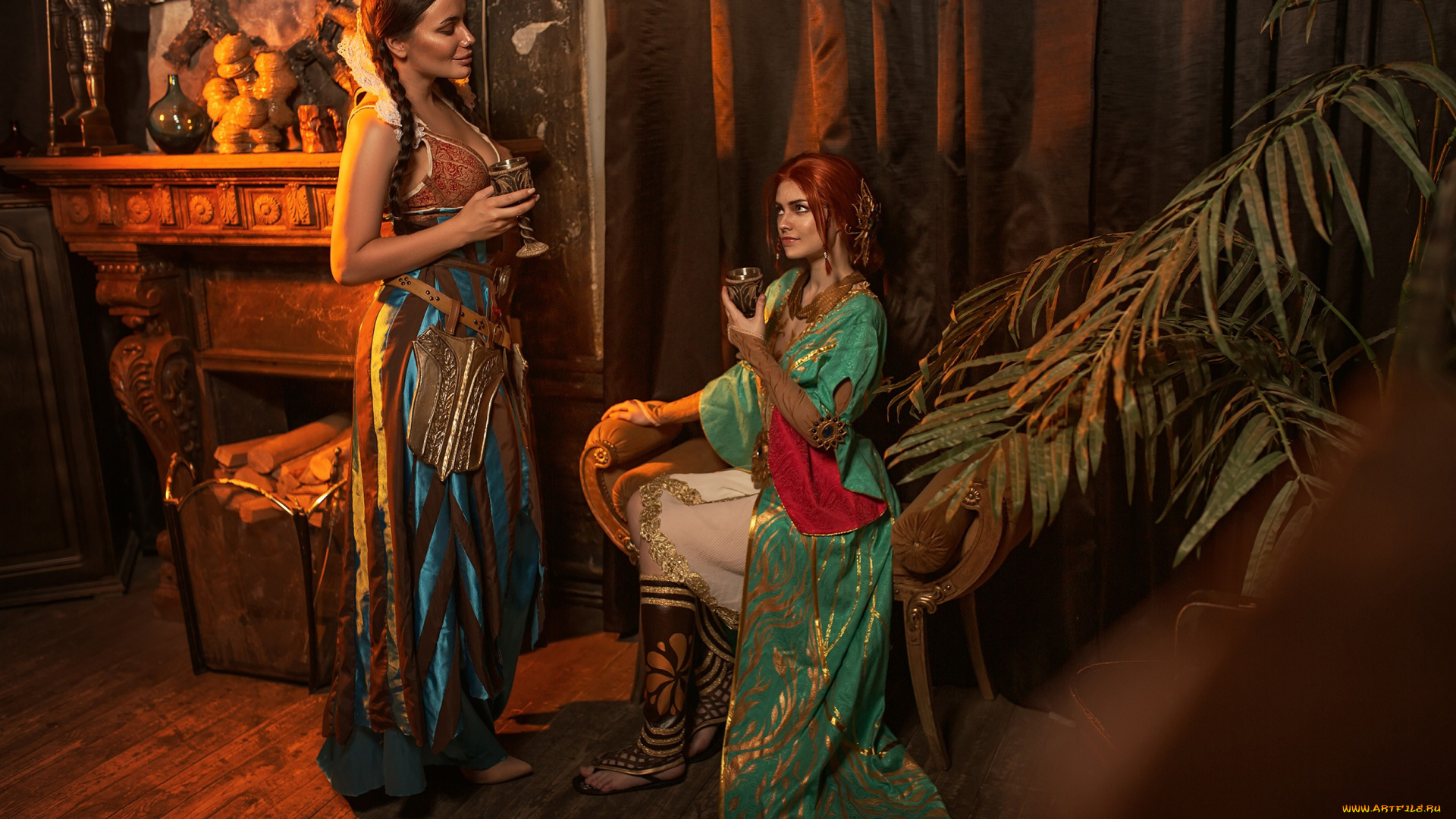 девушки, екатерина, семадени, трисс, меригольд, косплей, филиппа, ведьмы, разговор, бокалы