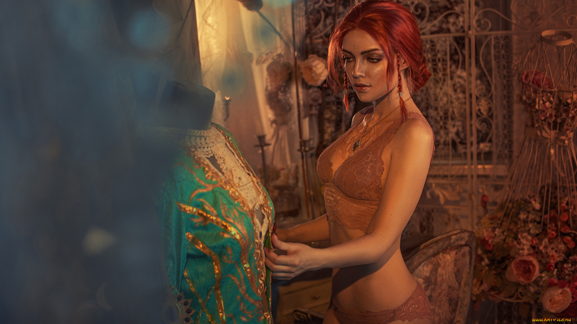 девушки, екатерина, семадени, трисс, меригольд, косплей, белье, платье, шторы