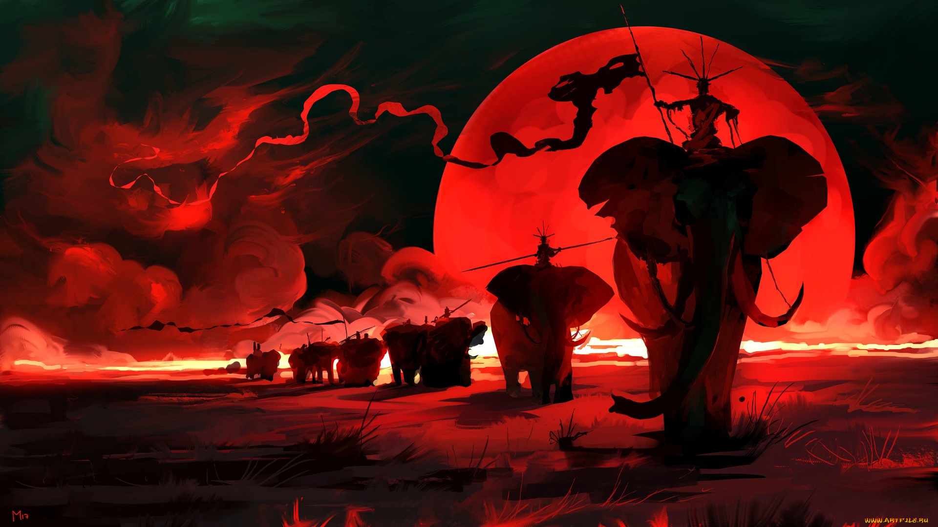фэнтези, иные, миры, , иные, времена, слоны, люди, знамя, караван, закат