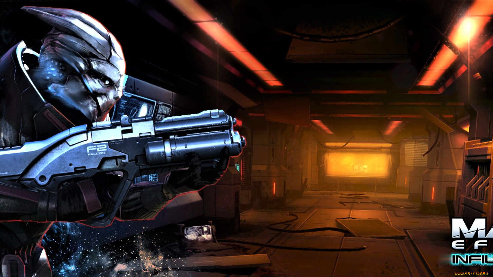 видео, игры, mass, effect, , infiltrator, монстр, оружие, коридор