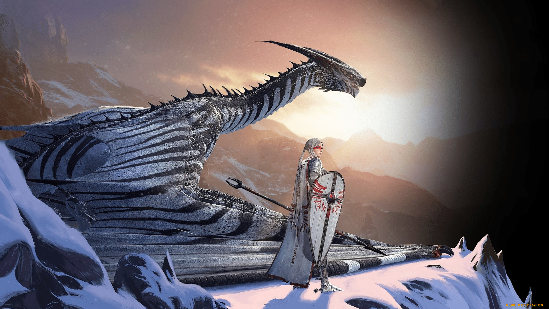 видео, игры, century, , age, of, ashes, дракон, воительница, снег, скалы