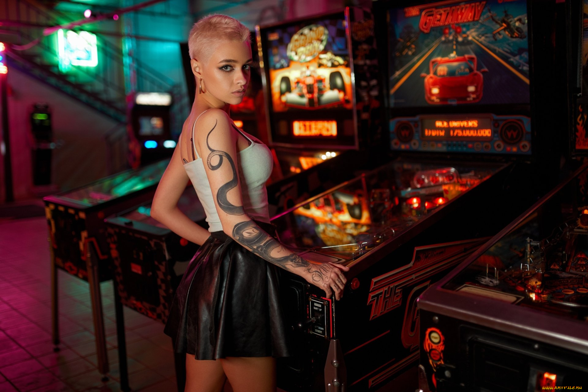 девушки, -, блондинки, , светловолосые, блондинка, тату, юбка, топ