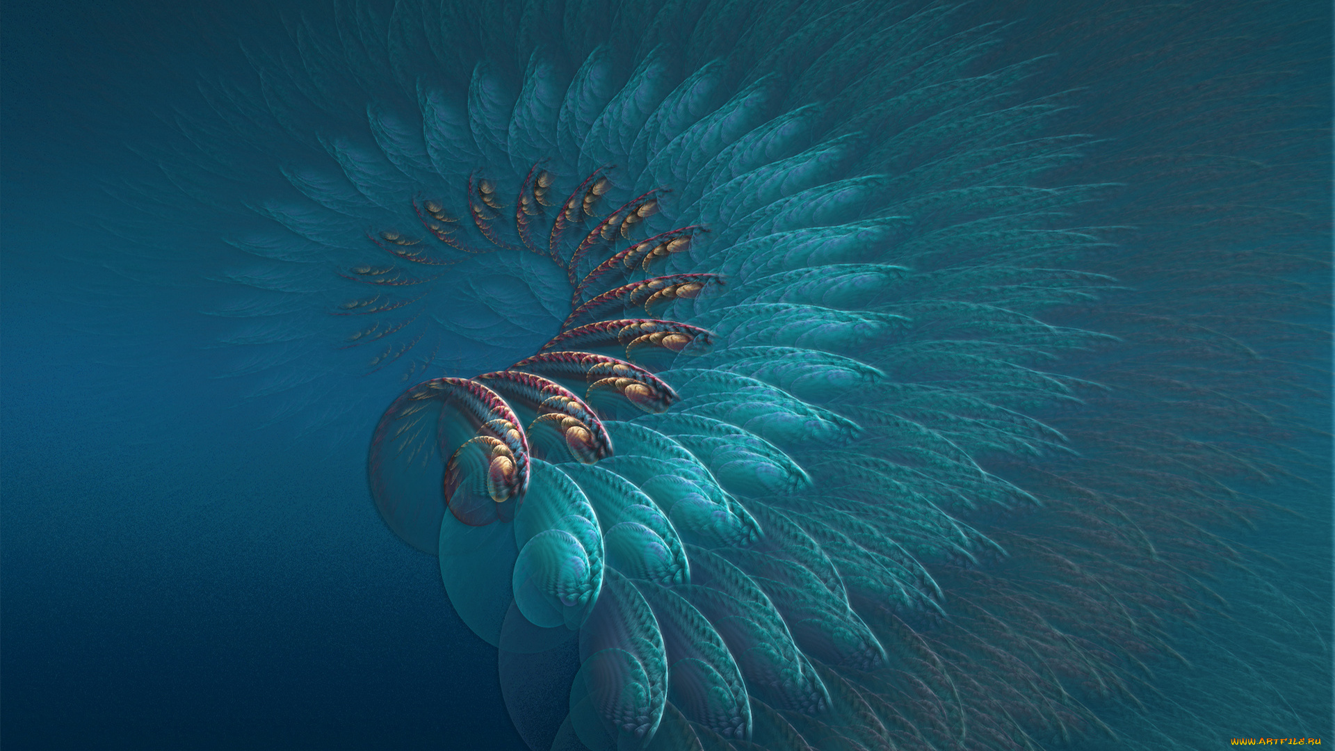 gradation, 3д, графика, fractal, фракталы, узор, голубой, фон