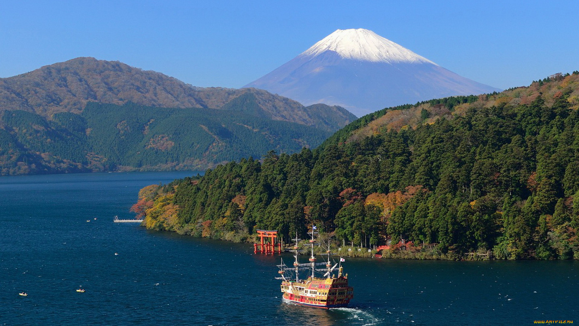 корабли, другое, река, горы