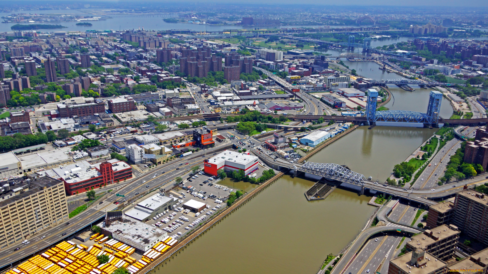 нью, йорк, города, сша, река, нью-йорк, панорама